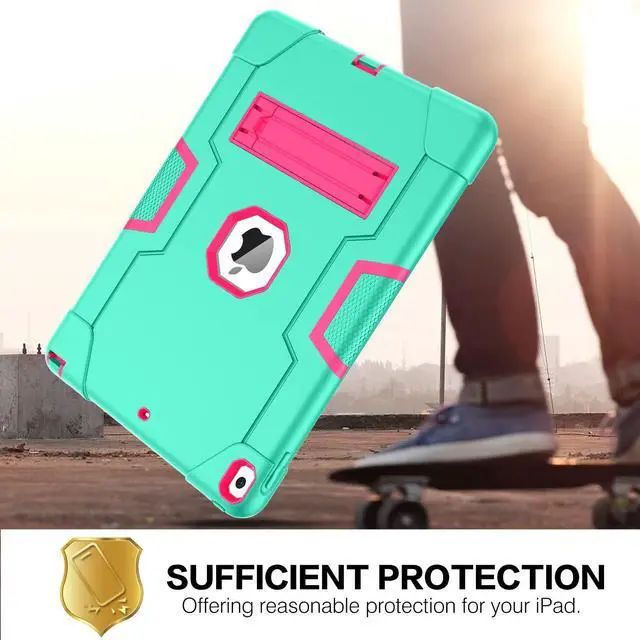 Alt view image 2 of 5 - BENTOBEN for iPad Air 3rd Generation Case, iPad Pro 10.5" 2017 Case, 3 Layers Heavy Duty Shockproof Kickstand Protective Tablet Cover for iPad Air 3 10.5" 2019 /iPad Pro 10.5" 2017, Green/Rose Red