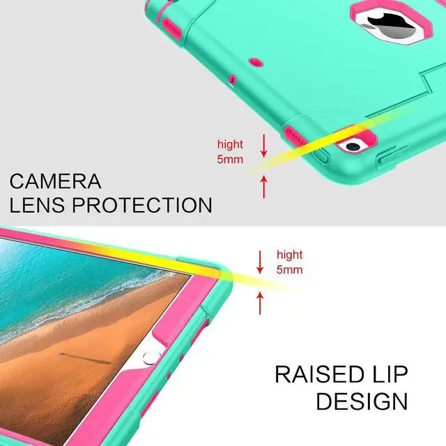 Alt view image 4 of 5 - BENTOBEN for iPad Air 3rd Generation Case, iPad Pro 10.5" 2017 Case, 3 Layers Heavy Duty Shockproof Kickstand Protective Tablet Cover for iPad Air 3 10.5" 2019 /iPad Pro 10.5" 2017, Green/Rose Red