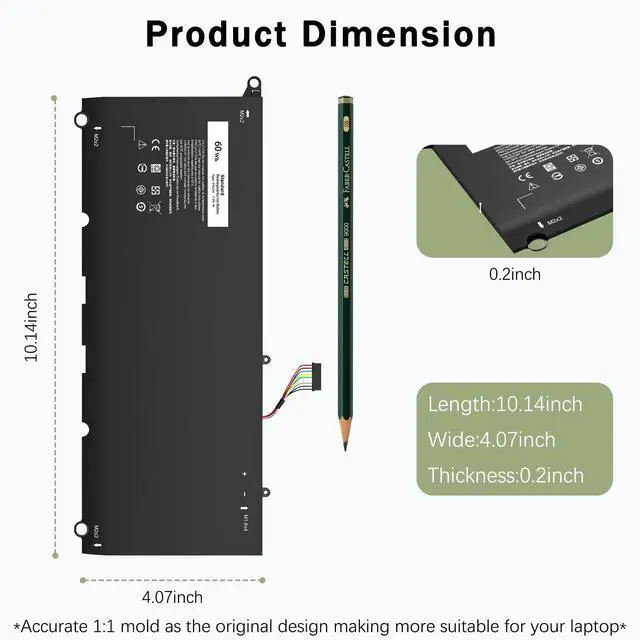 Alt view image 3 of 5 - YBRUZRUB New PW23Y 0PW23Y Laptop Battery Compatible with Dell XPS 13 9360 13-9360-D1605G 13-9360-D1605T 13-9360-D1609 13-9360-D1609G 13-9360-D1705G Series TP1GT 0TP1GT RNP72 0RNP72 P54G002
