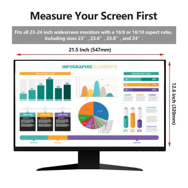 Alt view image 2 of 5 - 2 Pack 24 Inch Privacy Screen Protector (Compatible with 23", 23.6", 23.8") for 16:9/16:10 Widescreen Monitors-Blue Light Blocking,Hanging Design, Anti-Scratch for Desktop Computers