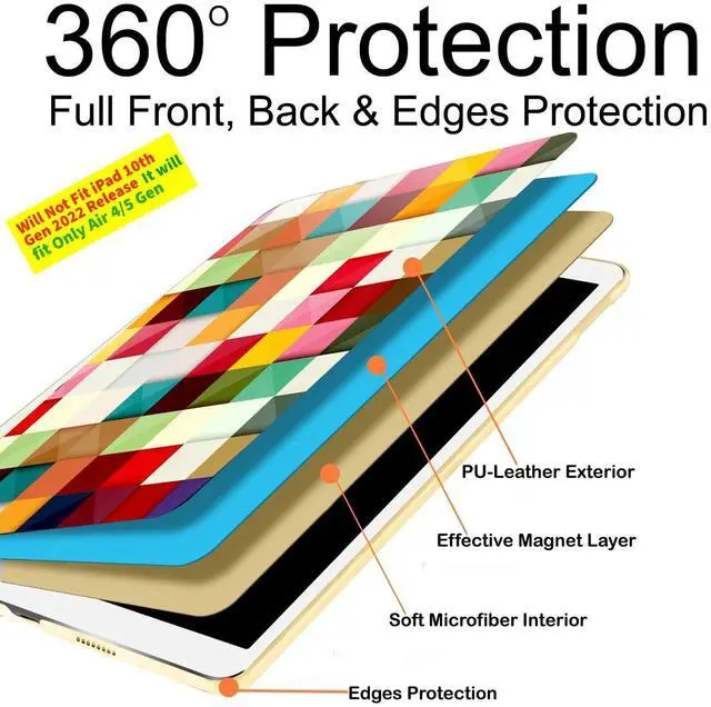 Alt view image 5 of 5 - DuraSafe Cases for iPad Air 5th 4th 6th 11th [ Air 11/6 2024/5 2022/4 2020 ] A2588 A2316 MYFQ2LL/A MYFN2LL/A MYFQ2LL/A UltraSlim Printed Smart PU Leather Flip Folio Book Cover - Color Grid