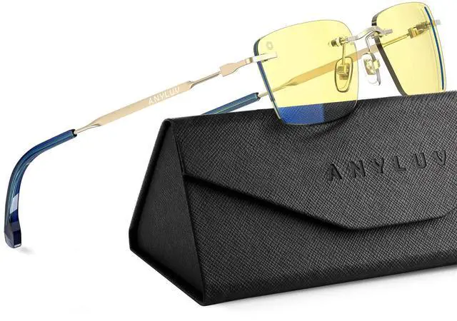 Main image of ANYLUV Rimless Blue Light Glasses Men, Rectangle Lightweight Blue Light Blocking Glasses, Stylish Metal Temple Anti Eyestrain