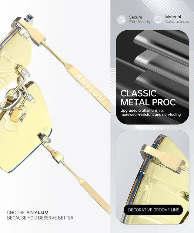 Alt view image 3 of 5 - ANYLUV Rimless Blue Light Glasses Men, Rectangle Lightweight Blue Light Blocking Glasses, Stylish Metal Temple Anti Eyestrain