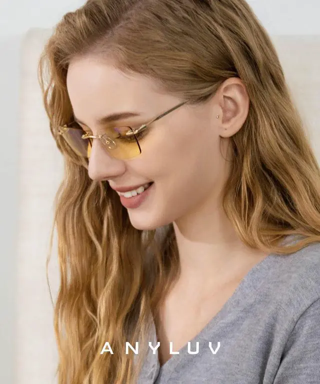 Alt view image 2 of 5 - ANYLUV Rimless Blue Light Glasses Men, Rectangle Lightweight Blue Light Blocking Glasses, Stylish Metal Temple Anti Eyestrain