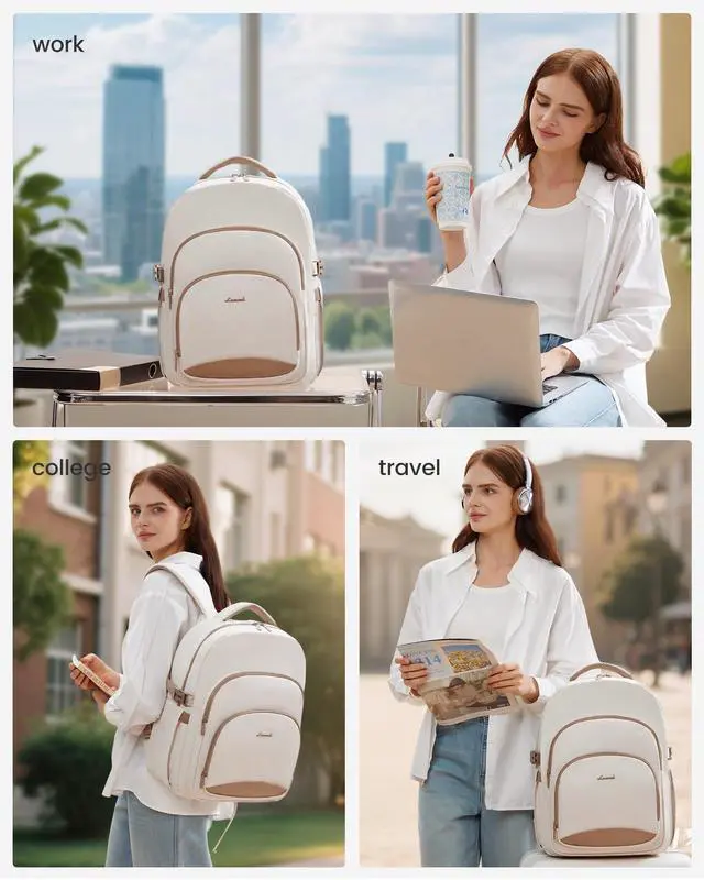 Alt view image 3 of 5 - LOVEVOOK Laptop Backpack for Women, 15.6-Inch Work Backpack, Back to School Bookbag for College Student Teen Girls, Casual Personal Item Travel Bag Business Computer Daypack for Teacher Nurse, Gift