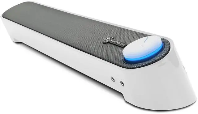 Main image of GOgroove Computer Speaker Mini Soundbar - USB Powered PC Sound Bar with Easy Setup Wired AUX, Stereo Audio, Microphone Port, Volume Control Knob, Under Monitor Design for Desktop (White)