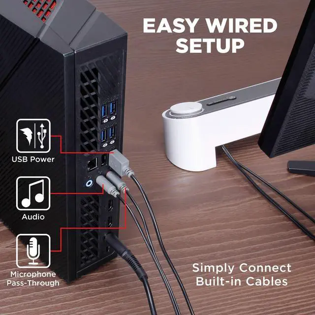 Alt view image 4 of 5 - GOgroove Computer Speaker Mini Soundbar - USB Powered PC Sound Bar with Easy Setup Wired AUX, Stereo Audio, Microphone Port, Volume Control Knob, Under Monitor Design for Desktop (White)