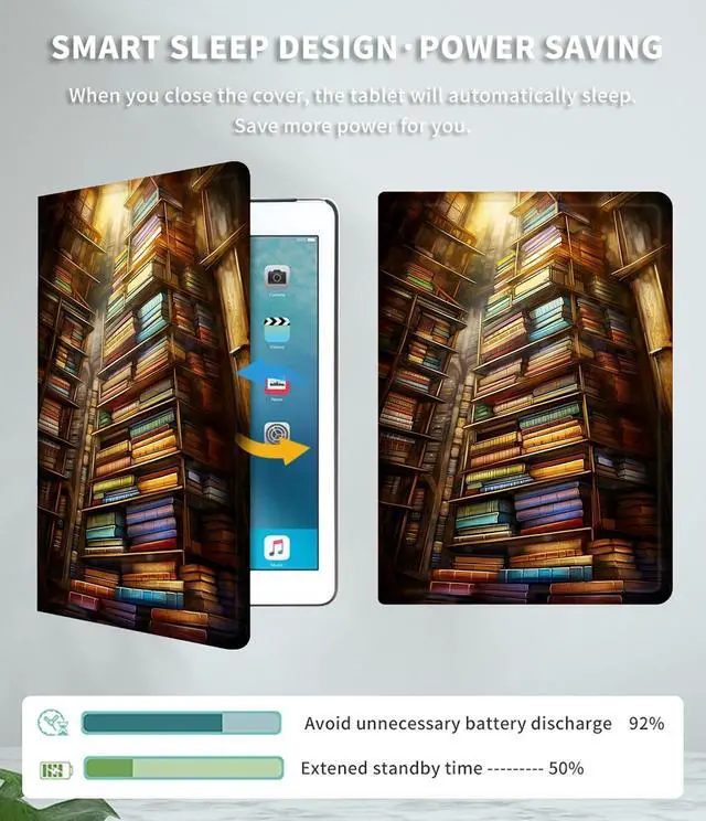 Alt view image 3 of 5 - for Amazon Kindle Fire HD 8 & 8 Plus Case (12th/10th Generation 2024/2022/2020 Release) PU Leather Slim Multiple Angles Stand Smart Cover with Auto Wake/Sleep for Fire 8 & 8 Plus, Library Bookshelfs