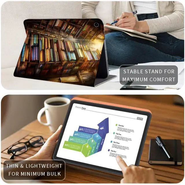 Alt view image 4 of 5 - for Amazon Kindle Fire HD 8 & 8 Plus Case (12th/10th Generation 2024/2022/2020 Release) PU Leather Slim Multiple Angles Stand Smart Cover with Auto Wake/Sleep for Fire 8 & 8 Plus, Library Bookshelfs