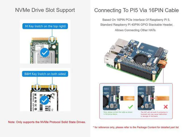 Alt view image 3 of 5 - POE M.2 HAT+ Expansion Board Combines Power Over Ethernet POE HAT and PCIe to M.2 Adapter for Raspberry Pi 5, Support IEEE 802.3af/at Network Standard and M.2 NVME Hard Drives of 2230/2242 Size