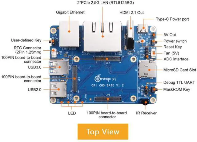 Alt view image 5 of 5 - Orange Pi CM5 Base Board with 2×2.5G LAN Ports, 1×Gigabit LAN Port, 3×Standard CM5 Connectors, 4×Camera Ports, HDMI and USB, CM5 Carrier Board Compatible with Orange Pi CM5 Core Board