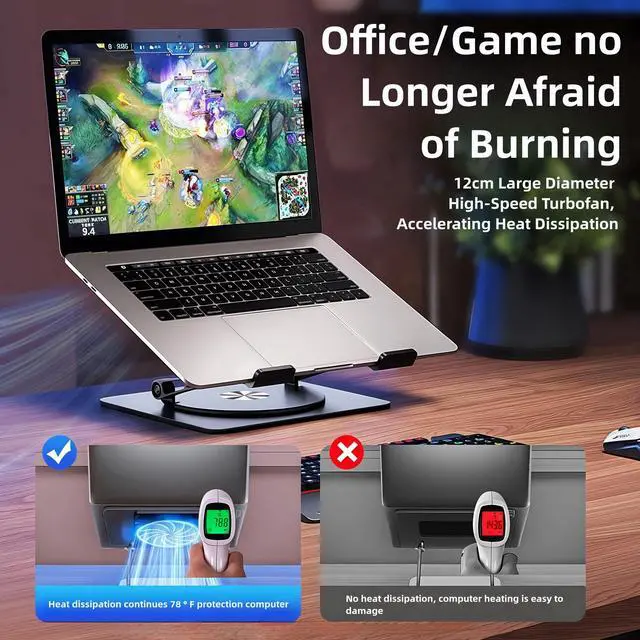 Alt view image 3 of 5 - Craftreasure Laptop Cooling Stand with Fan and 360 ° Rotating Base, Adjustable Height, for Desk Gaming/Office/Drama Watching and Screen Sharing, Compatible Up to 17 Inches
