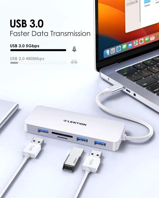 Alt view image 3 of 5 - LENTION USB C Hub with 4K HDMI, 3 USB 3.0, SD/Micro SD Card Reader Compatible 2025-2016 MacBook Pro, 2025-2018 Mac Air/Surface, Stable Driver Certified Multi-Port Adapter (CB-C18, Silver)