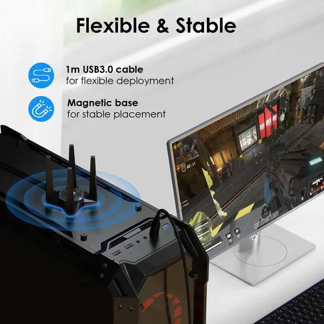 Alt view image 4 of 5 - AX1800 USB WiFi 6 Adapter for Desktop PC, Dual Band 5GHz+2.4GHz PC WiFi Adapter with 4x3dBi High Gain Antennas, MU-MIMO, OFDMA, WPA3, Supports Windows 11/10, Magnetic Base Design