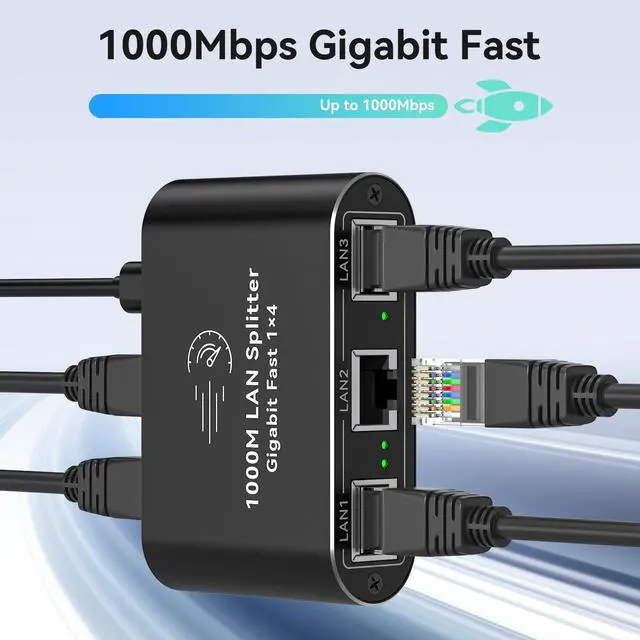 Alt view image 3 of 5 - AILVLVNG Ethernet Splitter 1 to 4 1000Mbps Internet Cable Splitter 1 in 4 Out High Speed Either Network Splitter Gigabit Dual LAN RJ45 Port Router Switch Work with Cat6/7/8 Cable