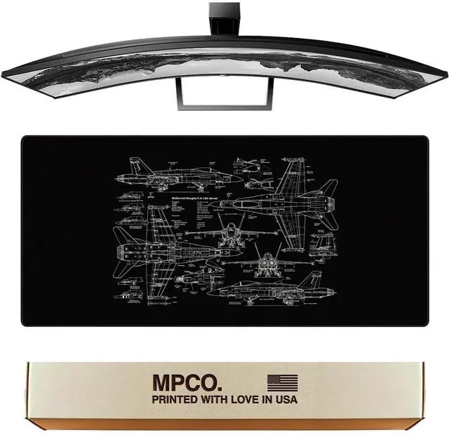 Main image of MPCO. Blueprints Large Gaming Desk Pad - 36" x 17" Duraglyde Fabric 18A Hornets  Black Desk Mats - Non-Slip, Washable, Smooth Glide for Precision Gaming & Work