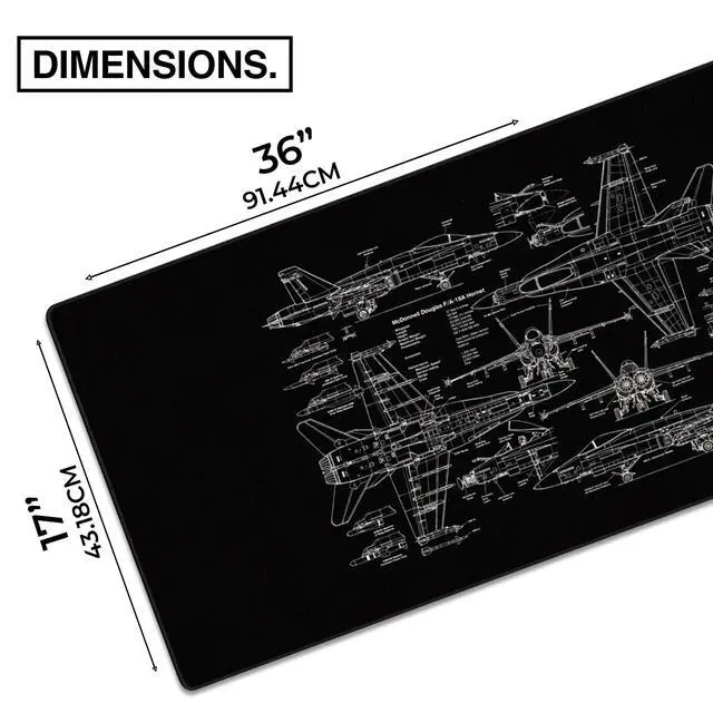 Alt view image 2 of 5 - MPCO. Blueprints Large Gaming Desk Pad - 36" x 17" Duraglyde Fabric 18A Hornets  Black Desk Mats - Non-Slip, Washable, Smooth Glide for Precision Gaming & Work