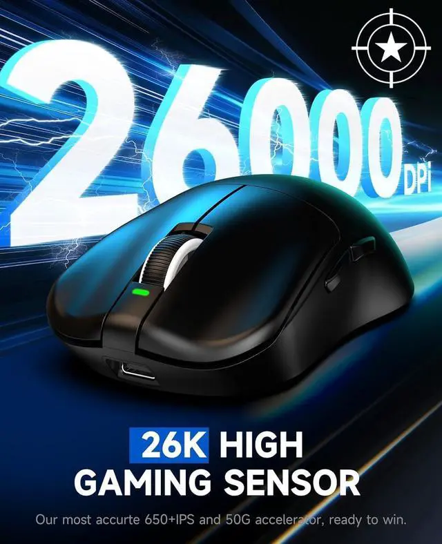 Alt view image 3 of 5 - VGN F1 Wireless Gaming Mouse, 26,000 DPI, High Precision, 55g Lightweight, 4K Polling Rate, 200-Hour Battery Life, 6 Programmable Buttons, USB-C Charging, for PC/Mac/Laptop, Classic Black
