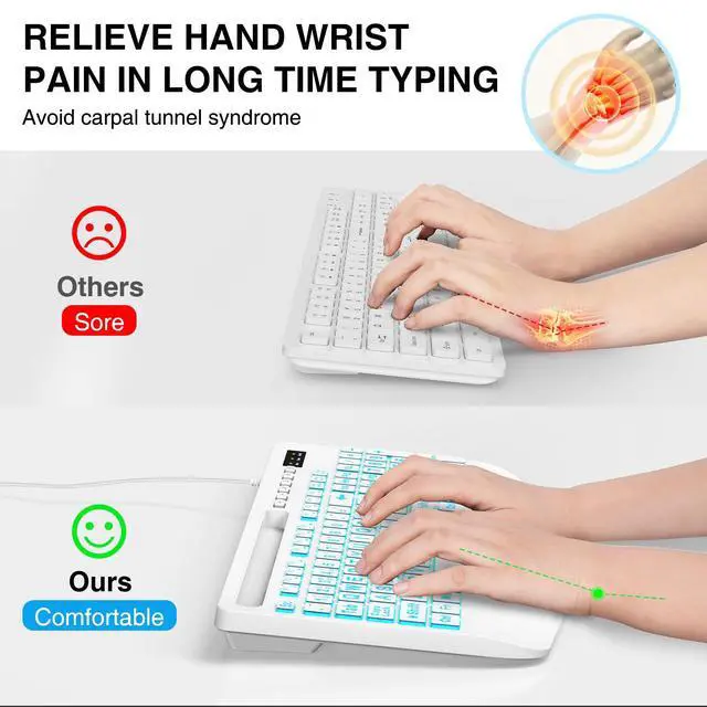 Alt view image 4 of 5 - SABLUTE Large Print Backlit Computer Keyboards, Wired Lighted USB Keyboards with 7-Color Backlit, Wrist Rest, Phone Holder, Easy to Read and Type for Laptop, PC, Windows, Desktop (White)