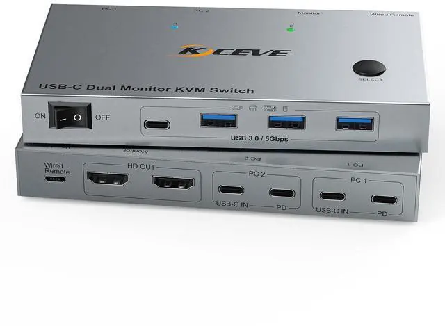 Main image of 4K60Hz Dual Laptop USB C KVM Switch Dual Monitor, Share 4 USB 3.0 Devices & PD 80W Charging, Plug and Play with Wired Remote and 2 USB-C 3.1 Cables