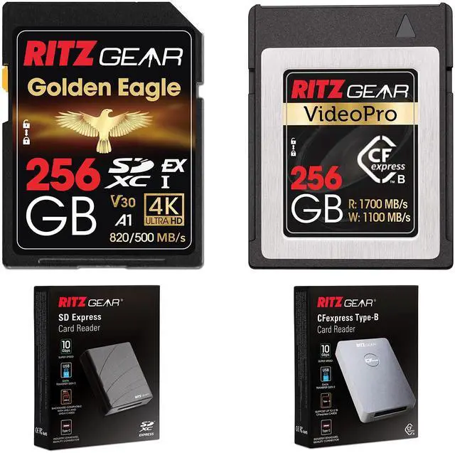 Main image of SDExpress Golden Eagle SDXC Express SD Card 256GB | SD 7.0 V30 A1 820/500 Mb/S Read/Write, Backwards Compatible: + CFExpress Type B 256GB (1700/1100 R/W) :for Nikon Cameras Read Special Instructions.