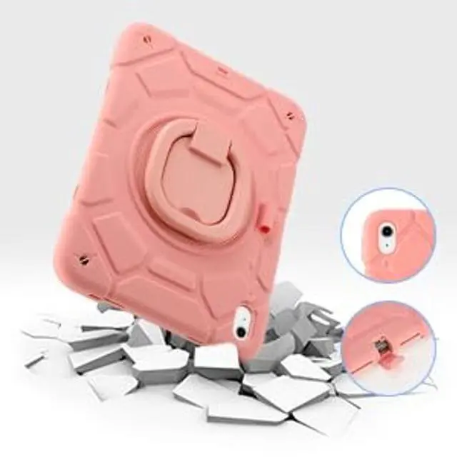 Alt view image 2 of 5 - Case for iPad 11-inch (A16) 2025, iPad 10th Generation Case 10.9" 2022,Heavy Sturdy Shockproof Kids Cover, with 360°Rotating Stand/Pen Slot/Shoulder Strap for iPad 11th/10th Gen Girls (Pink)