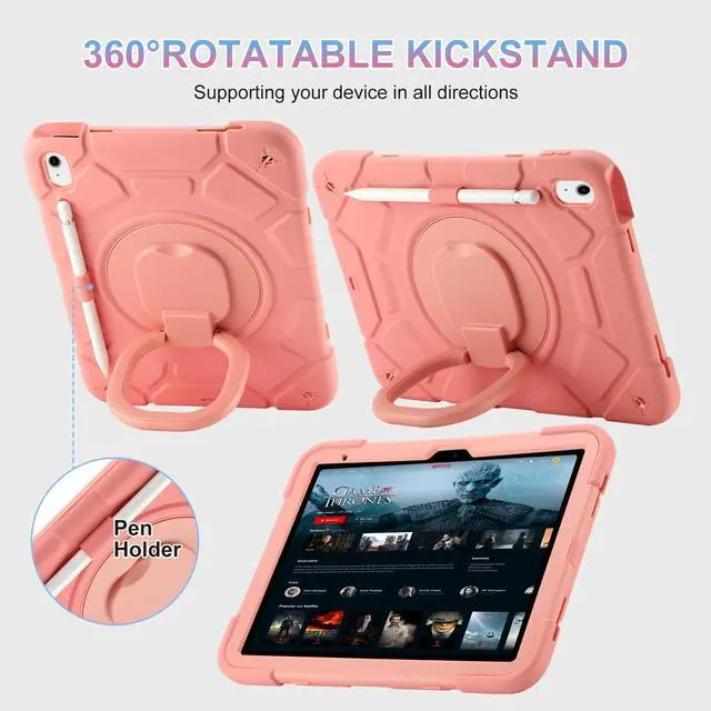 Alt view image 4 of 5 - Case for iPad 11-inch (A16) 2025, iPad 10th Generation Case 10.9" 2022,Heavy Sturdy Shockproof Kids Cover, with 360°Rotating Stand/Pen Slot/Shoulder Strap for iPad 11th/10th Gen Girls (Pink)