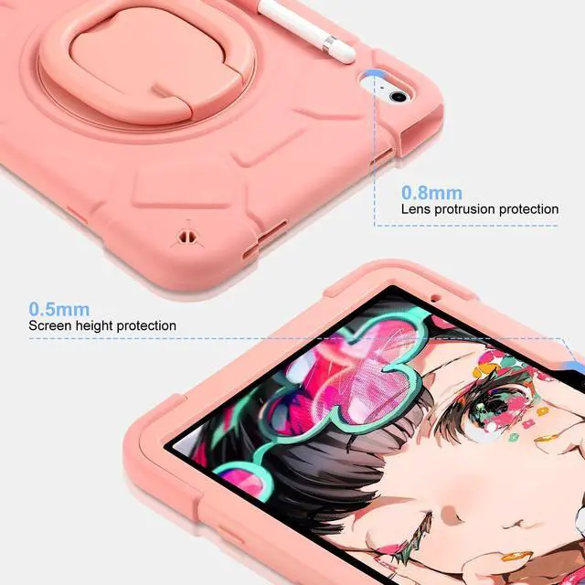 Alt view image 5 of 5 - Case for iPad 11-inch (A16) 2025, iPad 10th Generation Case 10.9" 2022,Heavy Sturdy Shockproof Kids Cover, with 360°Rotating Stand/Pen Slot/Shoulder Strap for iPad 11th/10th Gen Girls (Pink)