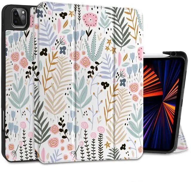Main image of DONGKE Case for 2022/2021/2020/2018 iPad Pro 11 inch Gen 4/3/2/1 - Slim Protective Case - Built in Pencil Holder Support Charging - Trifold Stand & Sleep/Wake Cover - Tiny Flowers