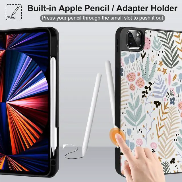 Alt view image 4 of 5 - DONGKE Case for 2022/2021/2020/2018 iPad Pro 11 inch Gen 4/3/2/1 - Slim Protective Case - Built in Pencil Holder Support Charging - Trifold Stand & Sleep/Wake Cover - Tiny Flowers