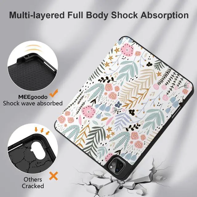 Alt view image 5 of 5 - DONGKE Case for 2022/2021/2020/2018 iPad Pro 11 inch Gen 4/3/2/1 - Slim Protective Case - Built in Pencil Holder Support Charging - Trifold Stand & Sleep/Wake Cover - Tiny Flowers