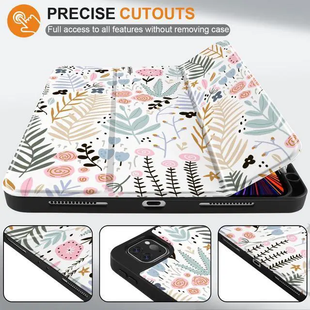 Alt view image 3 of 5 - DONGKE Case for 2022/2021/2020/2018 iPad Pro 11 inch Gen 4/3/2/1 - Slim Protective Case - Built in Pencil Holder Support Charging - Trifold Stand & Sleep/Wake Cover - Tiny Flowers