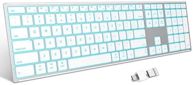 Main image of OMOTON Wireless Keyboard for Mac with Forged Metal Frame - 2.4G & Dual Bluetooth (BT1/BT2), Type-C/USB A Receiver, Ultra-Thin, Backlit, Full Size Keyboard for Mac/MacBook/iMac, White