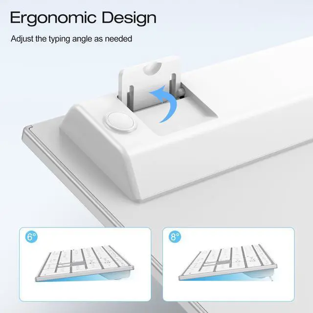 Alt view image 4 of 5 - OMOTON Wireless Keyboard for Mac with Forged Metal Frame - 2.4G & Dual Bluetooth (BT1/BT2), Type-C/USB A Receiver, Ultra-Thin, Backlit, Full Size Keyboard for Mac/MacBook/iMac, White