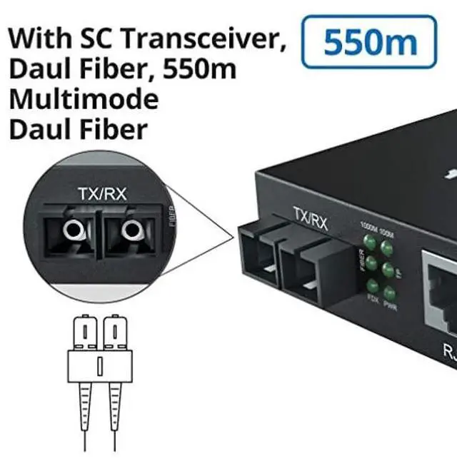 Alt view image 2 of 5 - 10Gtek SMF Gigabit Ethernet Media Converter, Dual SC Fiber, 1000Base-LX to 10/100/1000Base-Tx, 20km, UL Certified