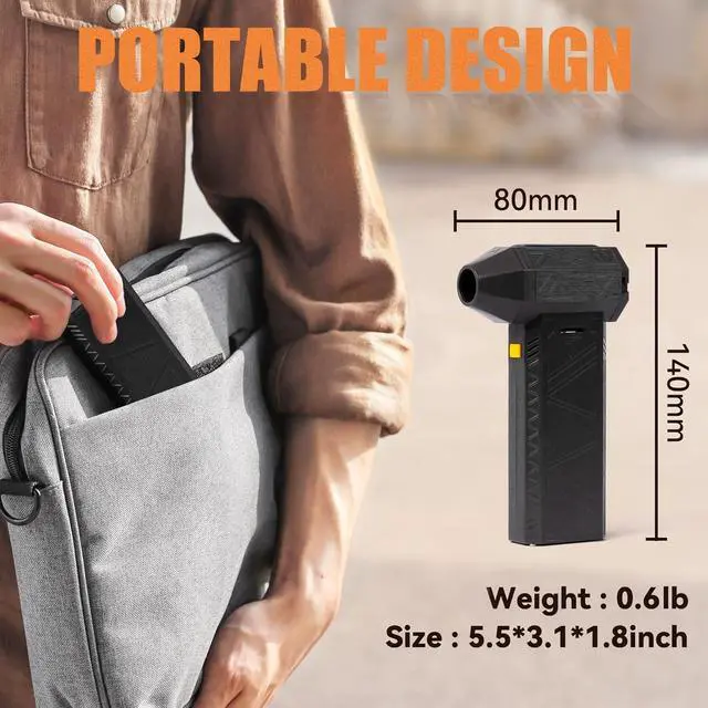 Alt view image 2 of 4 - SUPERLIT Turbo Portable Air Blower Rechargeable Duster for Cleaning Detailing Accessories Electric Mini Fan Convert to Hand-Held Vacuum Cleaning Set with Brush 180,000 RPM Home Office Essentials