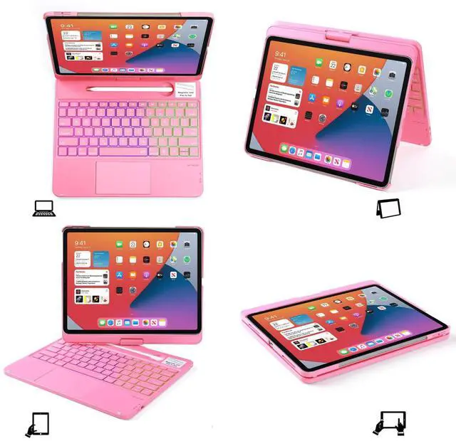 Alt view image 5 of 5 - LENRICH Keyboard Case for iPad Air 13 inch M3 2025&M2 2024, Mulit Touchpad Backlight 360 Rotatable Cover Wireless Pencil Holder Pink
