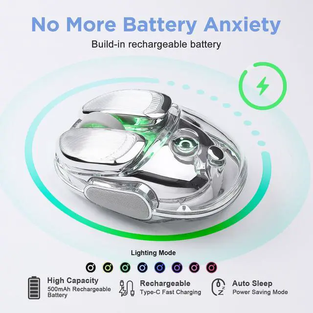 Alt view image 5 of 5 - MIKIBY Q9 Wireless Mouse, 2.4G/BT Dual Mode, 4 Adjustable DPI (800-4800), Ultra-Quiet Click, Bluetooth Mouse with RGB Breathing Light, 500mAh Long Battery, Portable for PC/Laptop/Mac/Tablet(Silver)