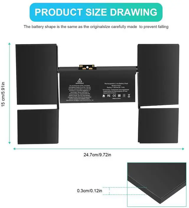 Alt view image 2 of 5 - TREE.NB A1527 Battery Replacement for A1534 Battery (Early 2015 2016 Mid 2017) Fit for MacBook8,1 9,1 10,1 A1534 12-inch A1527 661-02267 MF855LL/A MK4M2CH/A MNYG2LL/A