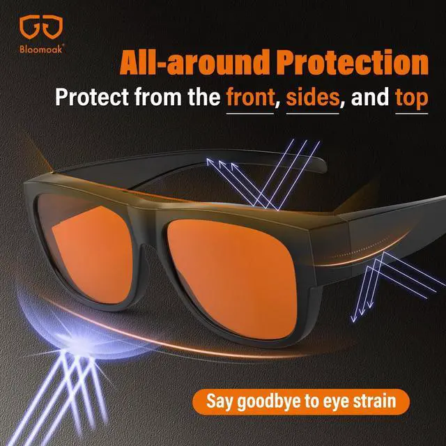 Alt view image 5 of 5 - Bloomoak 99% Fit Over Blue Light Blocking Glasses for Sleeping-Red/Amber Lens AntiGlare Coating for Zoom Meetings (Orange - 99% Blue Light (Screen Use), L (60 * 45mm))