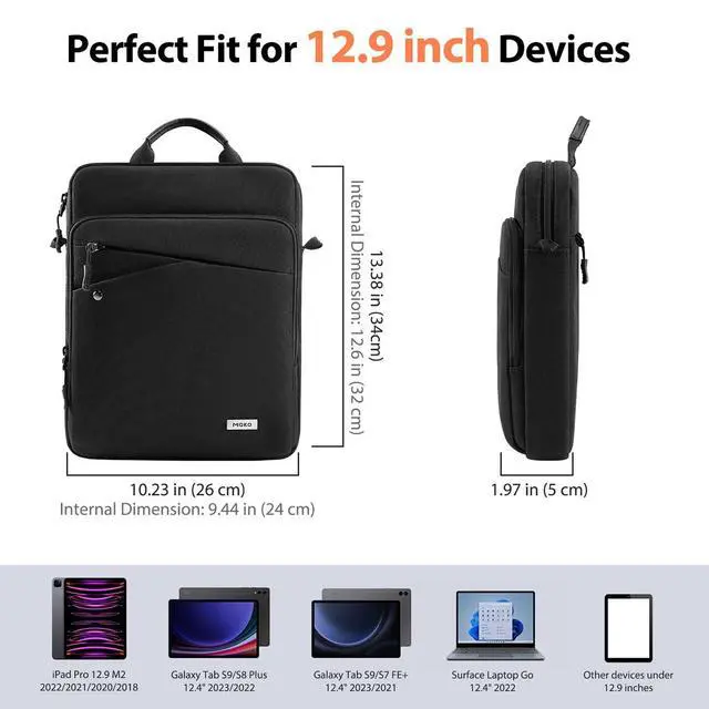 Alt view image 5 of 5 - MoKo Tablet Sleeve Bag,12.9 Inch iPad Carrying Case,360° Protective Tablet Travel Case with Shoulder Strap,13 Inch New i-Pad Pro M4 & Air M2 2024, i-Pad Pro 12.9 M2&M1,Galaxy Tab S9+/S8+ 12.4, Black