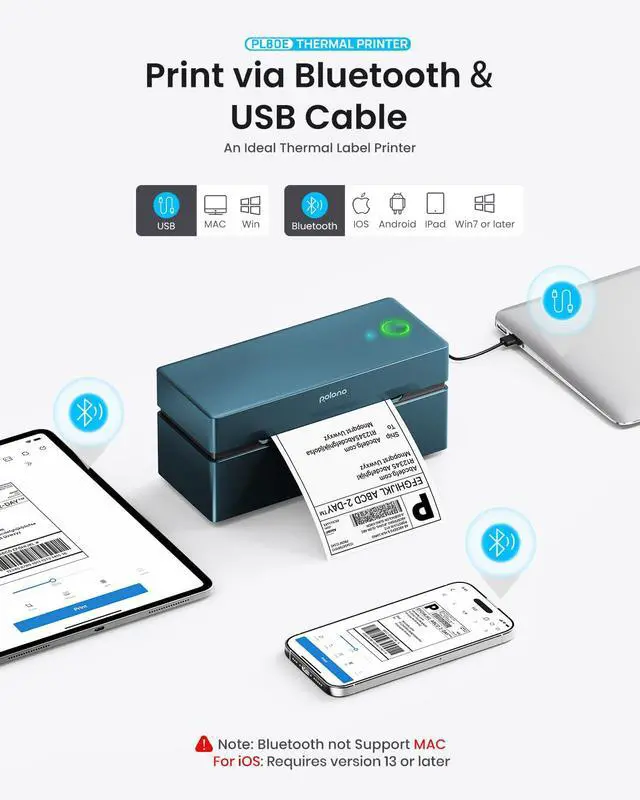 Alt view image 2 of 5 - POLONO Bluetooth Thermal Shipping Label Printer, Wireless 4x6 Shipping Label Printer for Small Business, Support iOS, Android, Windows, Mac. Compatible with Amazon, Ebay, Shopify, Etsy, USPS (Blue)