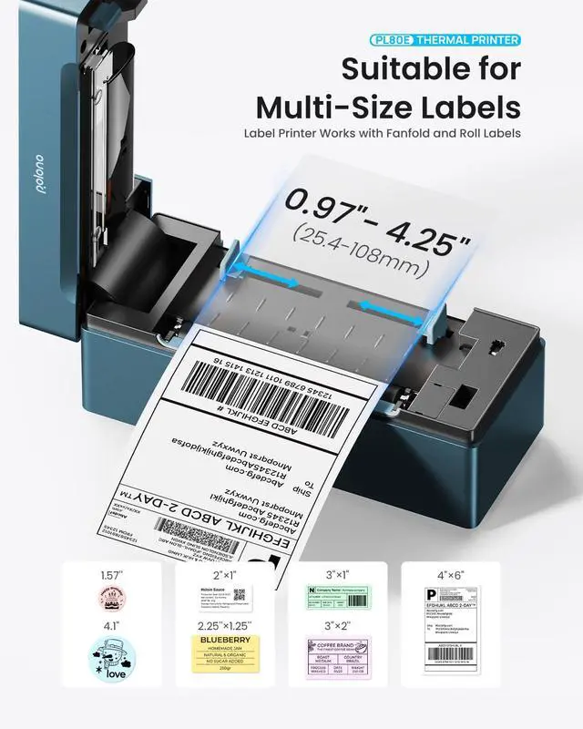 Alt view image 4 of 5 - POLONO Bluetooth Thermal Shipping Label Printer, Wireless 4x6 Shipping Label Printer for Small Business, Support iOS, Android, Windows, Mac. Compatible with Amazon, Ebay, Shopify, Etsy, USPS (Blue)