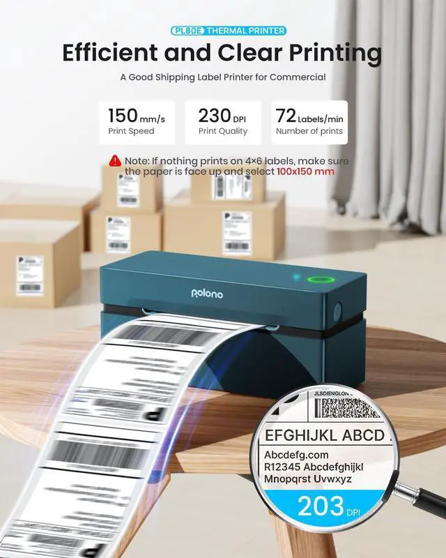 Alt view image 3 of 5 - POLONO Bluetooth Thermal Shipping Label Printer, Wireless 4x6 Shipping Label Printer for Small Business, Support iOS, Android, Windows, Mac. Compatible with Amazon, Ebay, Shopify, Etsy, USPS (Blue)