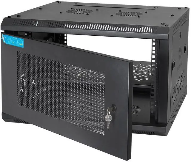 Main image of OCEANHUG 6U Wall Mount Server Cabinet with A Lockable Front Vented Door, Cooling Fans, Removable Side Panels - 45cm Depth, 19" Network Rack Including Full-Size Rack Shelf for IT Equipment
