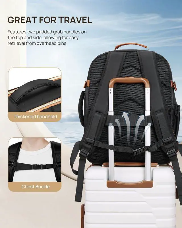 Alt view image 5 of 5 - Telena Travel Backpack for Women, 17.3 inch Laptop TSA Carry On Personal Item Size Flight Approved Travel Bag Daypack with Multi-Pockets for Work, Travel, Business, Black-Brown