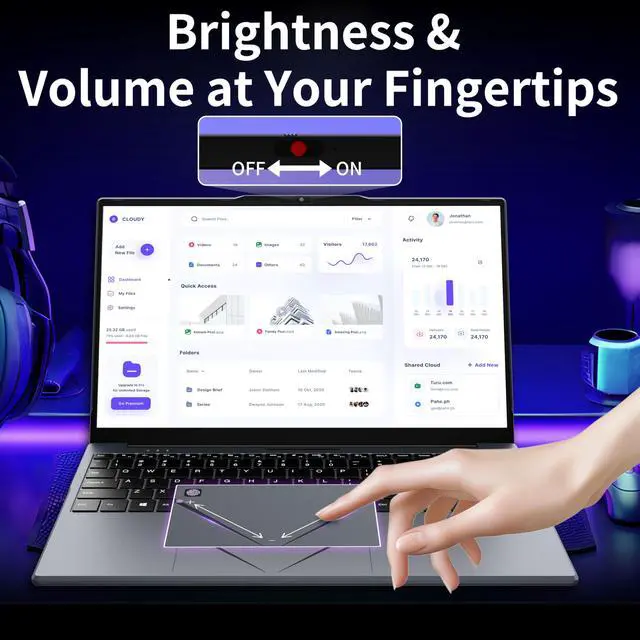 Alt view image 5 of 5 - AocBook 15.6" Laptop, Ryzen 5 3500U (Up to 3.7GHz) Quad-Core Processor, 32GB DDR4 RAM, 1TB NVMe SSD, Portable Notebook with Adjustable Touchpad, Privacy Webcam Switch-Grey (32GB DDR4 | 1TB SSD)