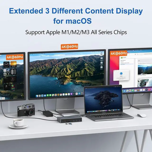 Alt view image 3 of 5 - Selore&S-Global Displaylink Docking Station 3 Monitors for MacBook M1/M2/M3/Windows, Dual Triple Display Link USB C Dock with 3 HDMI, 2 DP, DC Power, USB A&C, EthernetDC Power for Dell/HP/Lenovo