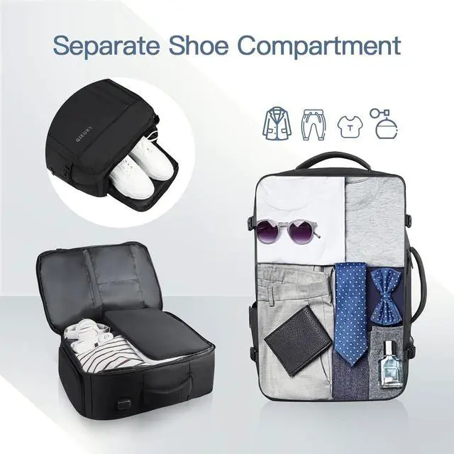 Alt view image 2 of 5 - 55L Carry On Backpack, Extra Large Travel Backpack for Men & Women, Expandable 60L Big Capacity Bag For Airplanes, Travel Gifts for Men Women, Fits 18.4 Inch Laptop, Luggage Suitcase Daypack, Black