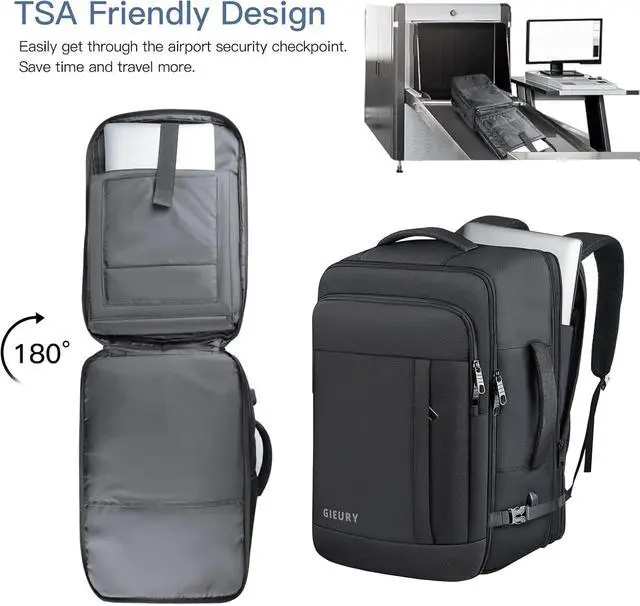 Alt view image 4 of 5 - 55L Carry On Backpack, Extra Large Travel Backpack for Men & Women, Expandable 60L Big Capacity Bag For Airplanes, Travel Gifts for Men Women, Fits 18.4 Inch Laptop, Luggage Suitcase Daypack, Black